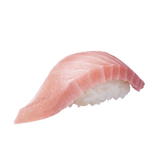 Premium Albacore Tuna sushi slice on a bed of rice, showcasing its delicate and rich texture