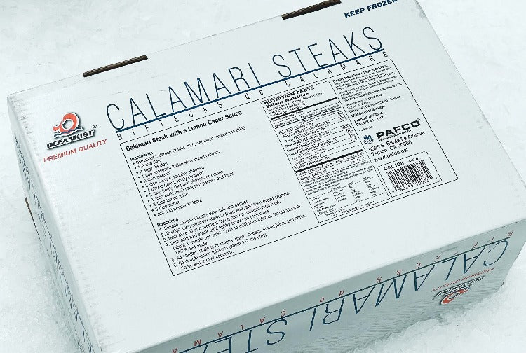 Calamari Steaks Box with Detailed Nutrition Information - Oceanist Premium Quality Seafood