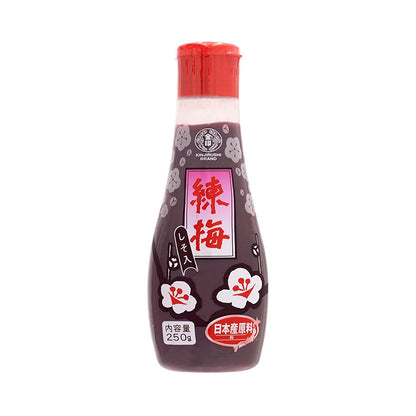 Front view of Kinjirushi plum paste bottle with shiso, 8.8 oz (250g)