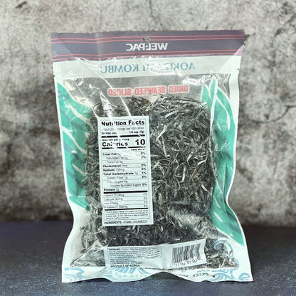 Bag of Wel-Pac Aokizami Kombu Sliced Dried Seaweed with Nutrition Facts