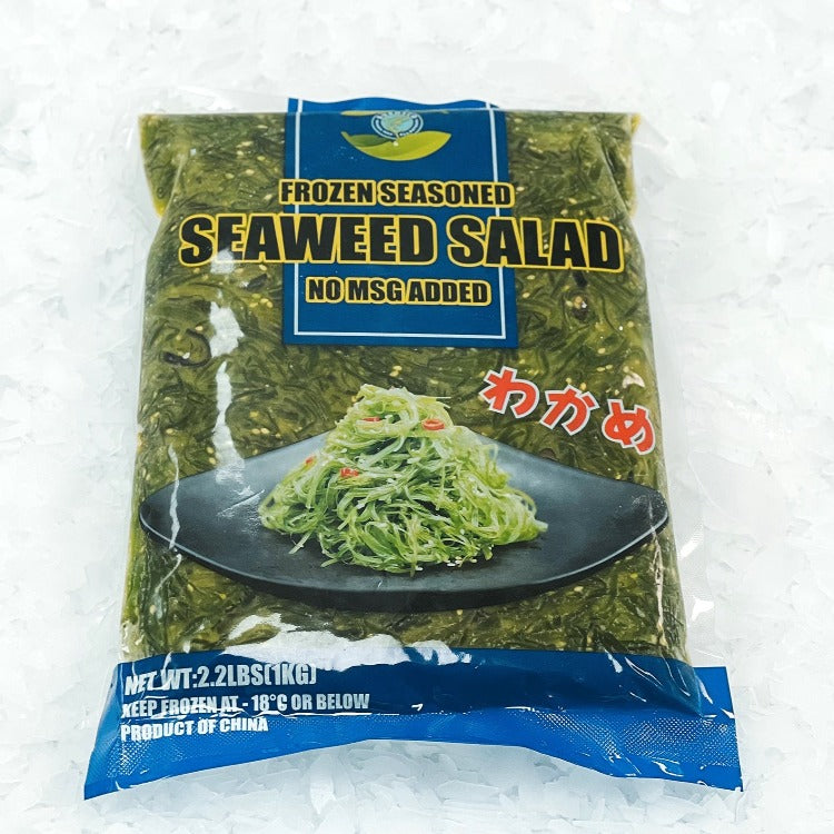 Close-up of fresh and vibrant seaweed salad showing its texture and colors