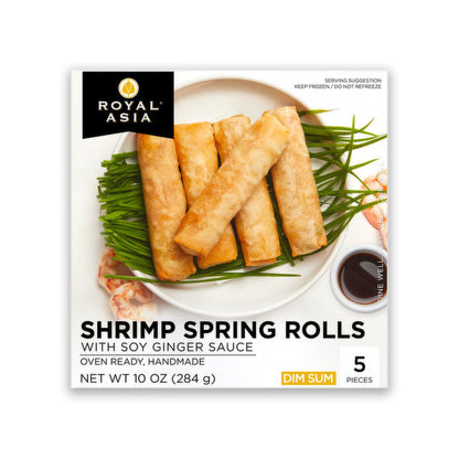 Royal Asia Shrimp Spring Rolls with Soy Ginger Sauce, 5 pieces, front packaging view